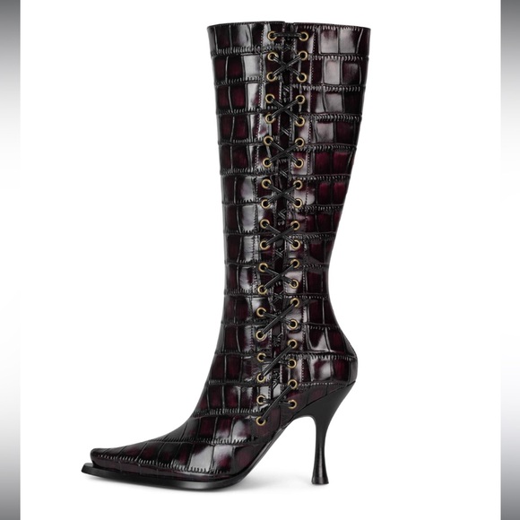 Jeffrey Campbell Purple Croc Lace-Up Knee Boots - Picture 2 of 8